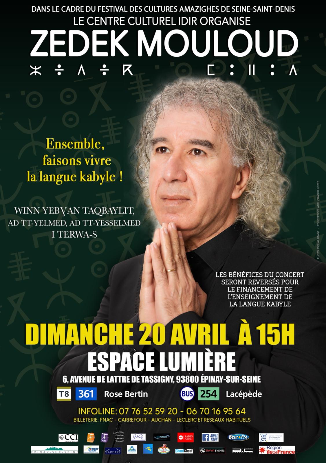 ZEDEK MOULOUD En Concert Le 20 Avril 2025 Epinay sur Seine Pour 