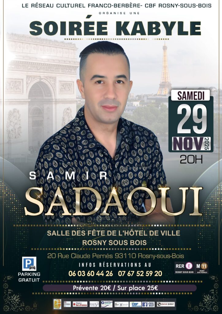 Soirée artistique kabyle avec Samir Sadaoui, à Rosny-sous-Bois, le samedi 29 novembre 2025, à 20h