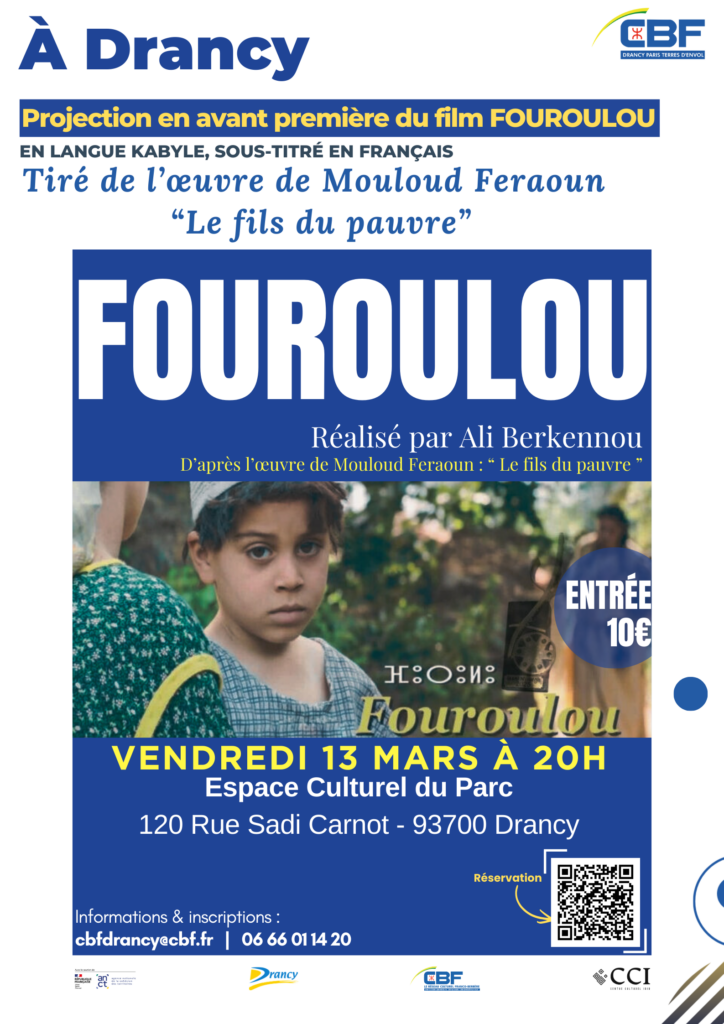 Avant-première à Drancy : Fouroulou, adaptation du chef-d'œuvre de Mouloud Feraoun Le Fils du pauvre, projeté en kabyle sous-titré en français