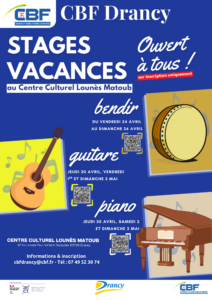 Sonorités kabyles, stages de musique ( bendir, piano et guitare) pendant les vacances de printemps