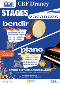 Sonorités kabyles, stages de musique ( bendir et piano) pendant les vacances de printemps