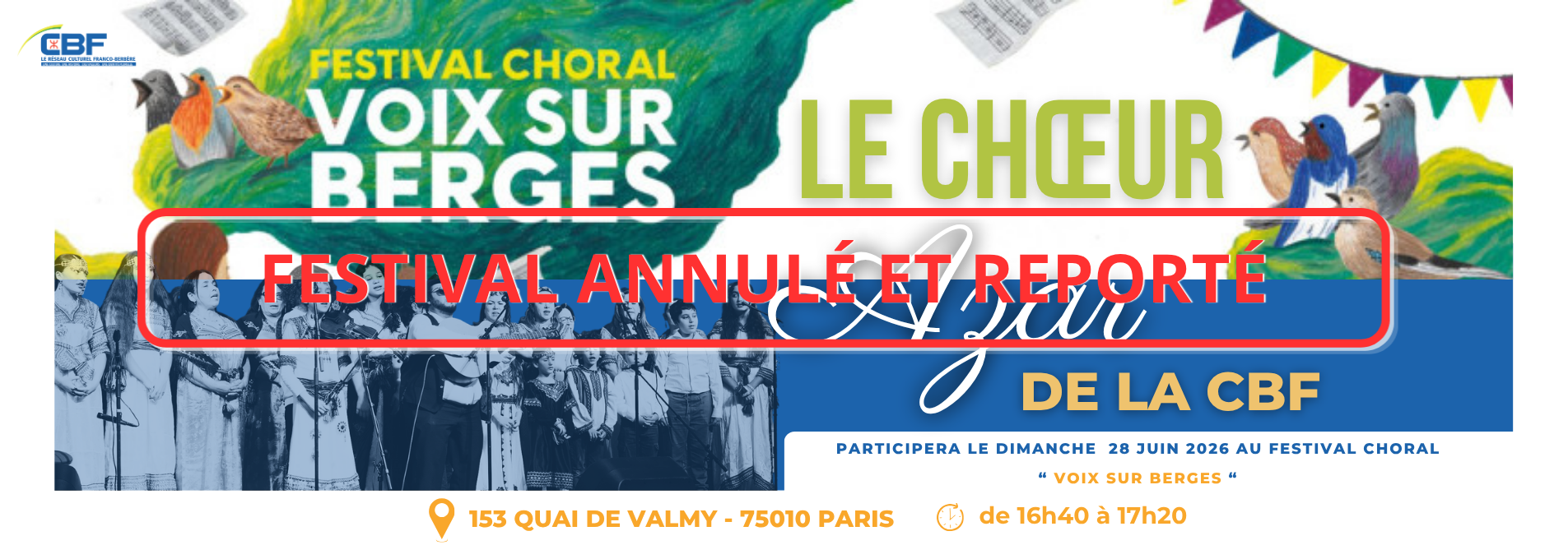 Report du Festival Choral Voix sur Berges 2026 : la participation du Chœur AZAR est reportée