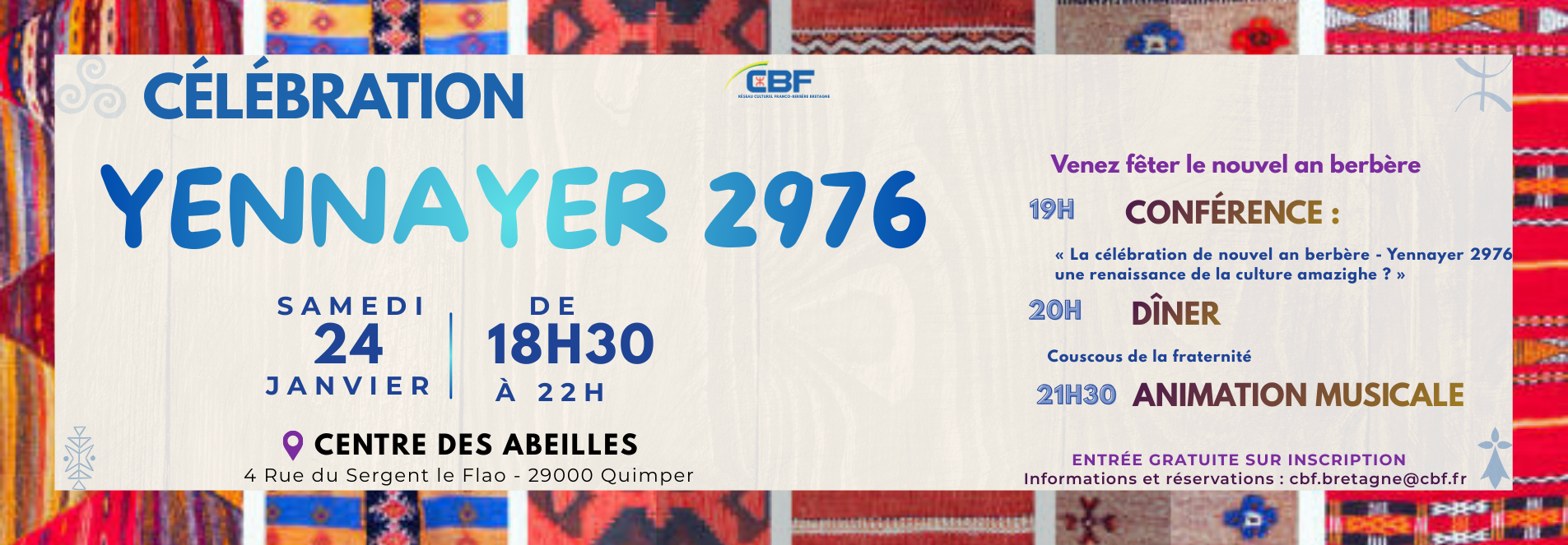 Célébration de Yennayer 2976 à Quimper : une soirée du Nouvel An amazigh, le samedi 24 janvier 2026